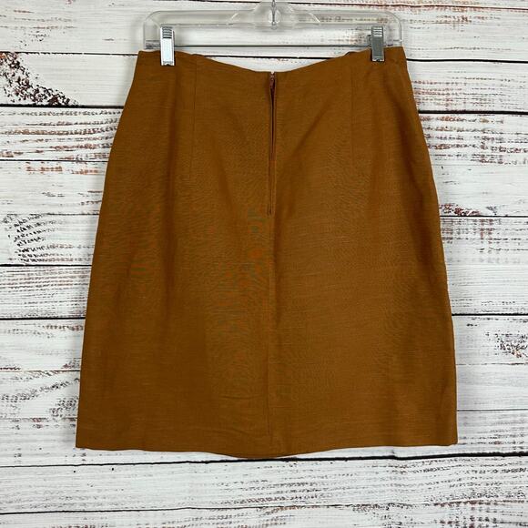 Women VTG Giorgio Sant Angelo Brown Linen Blend Office Pencil Skirt Slit Size 12 - Picture 3 of 5